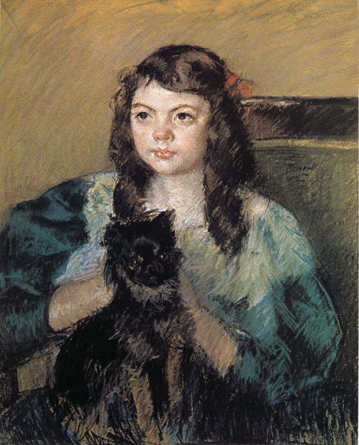 The girl holding the dog